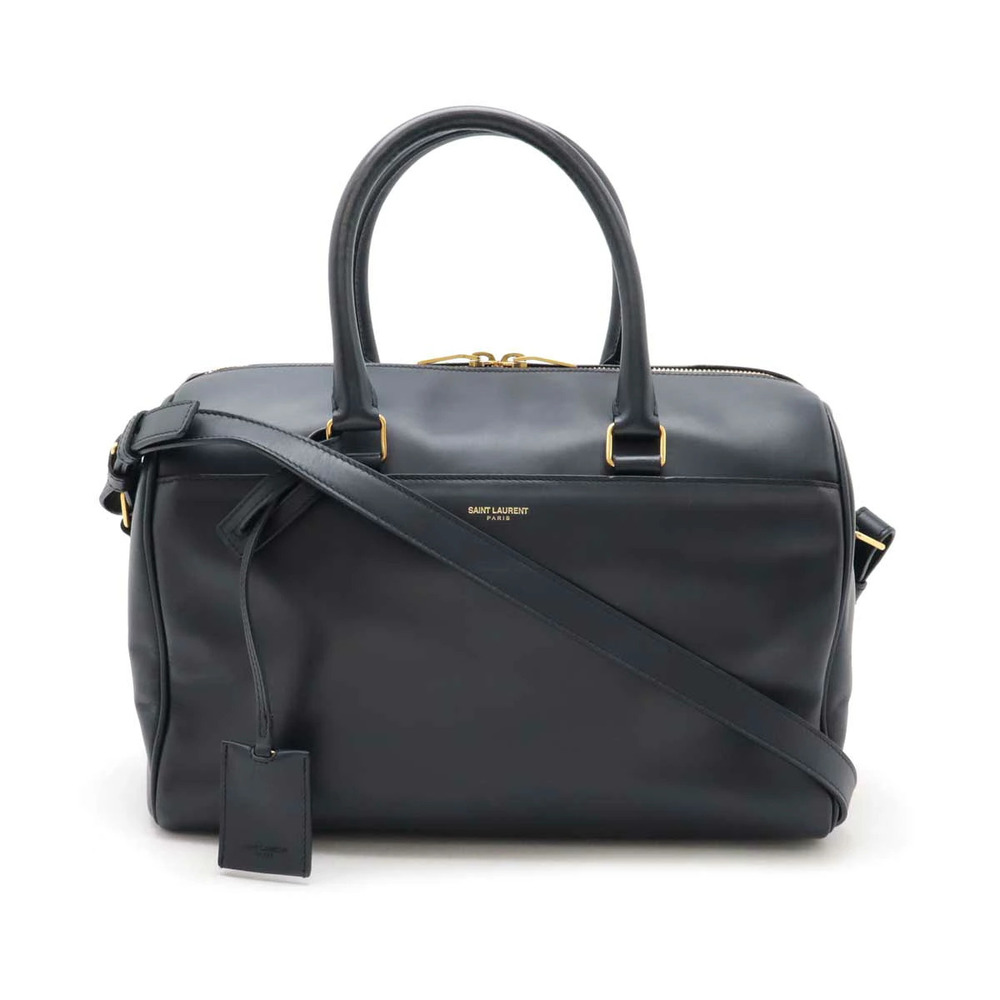 SAINT LAURENT PARIS YSL Yves Duffle Handbag Shoulder Leather Dark Navy Blue
